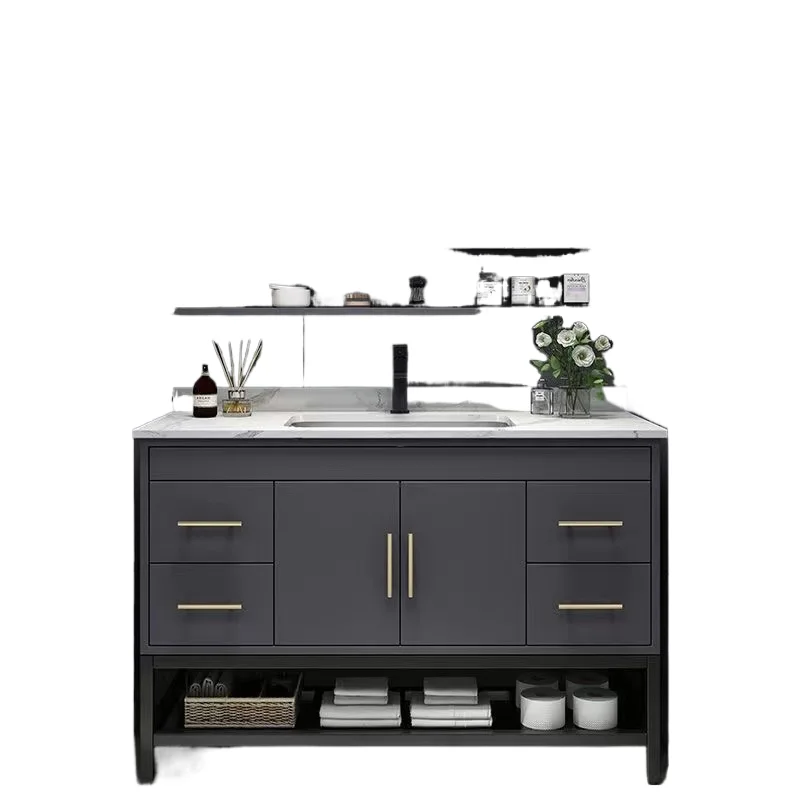

Cheap master bedroom bathroom cabinet, black simple hand washing and face mirror cabinet combination