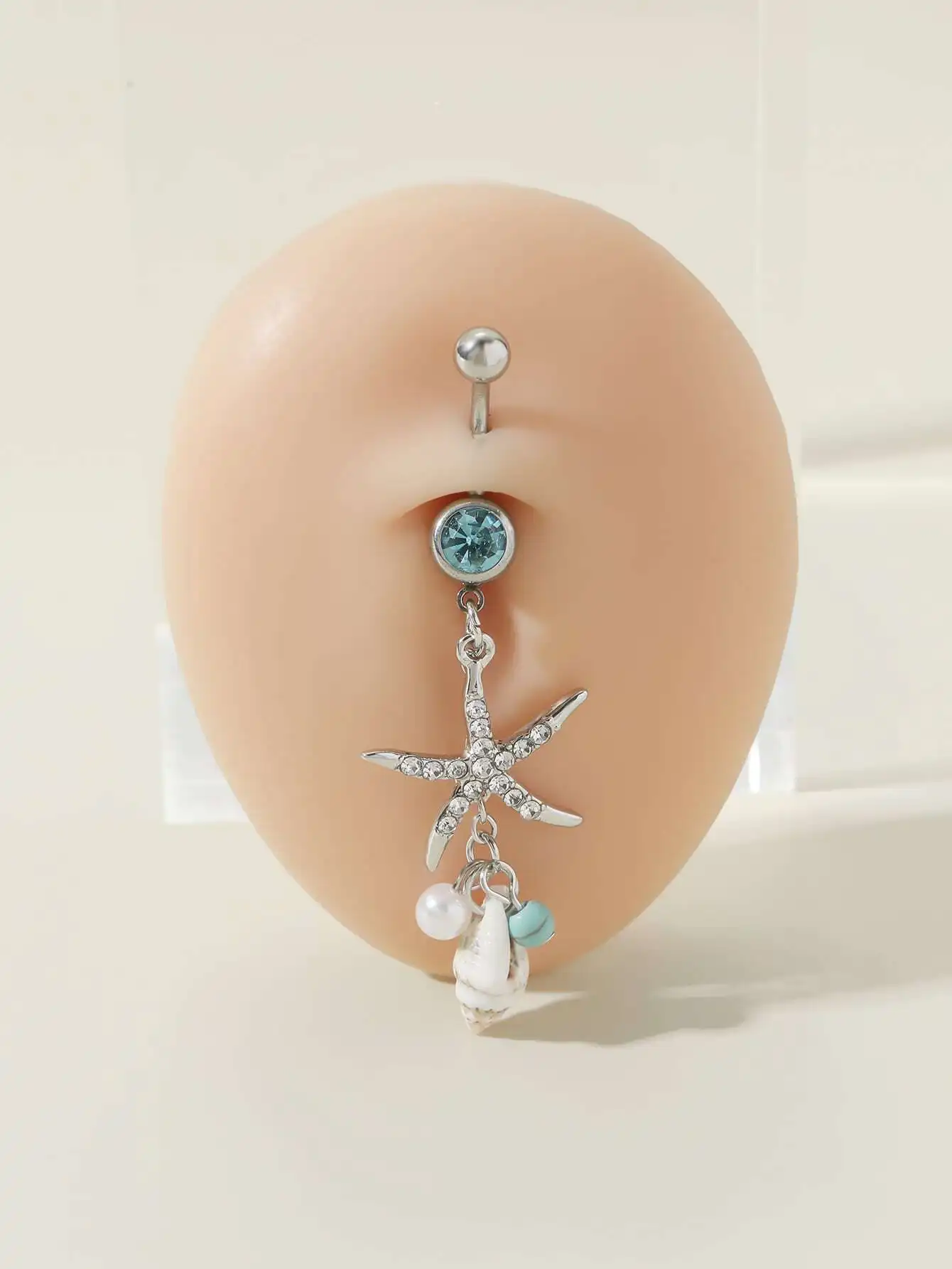 

1pc Stainless Steel Starfish & Shell Decor Navel Belly Ring Body Jewelry Gift, Stainless Steel Jewelry
