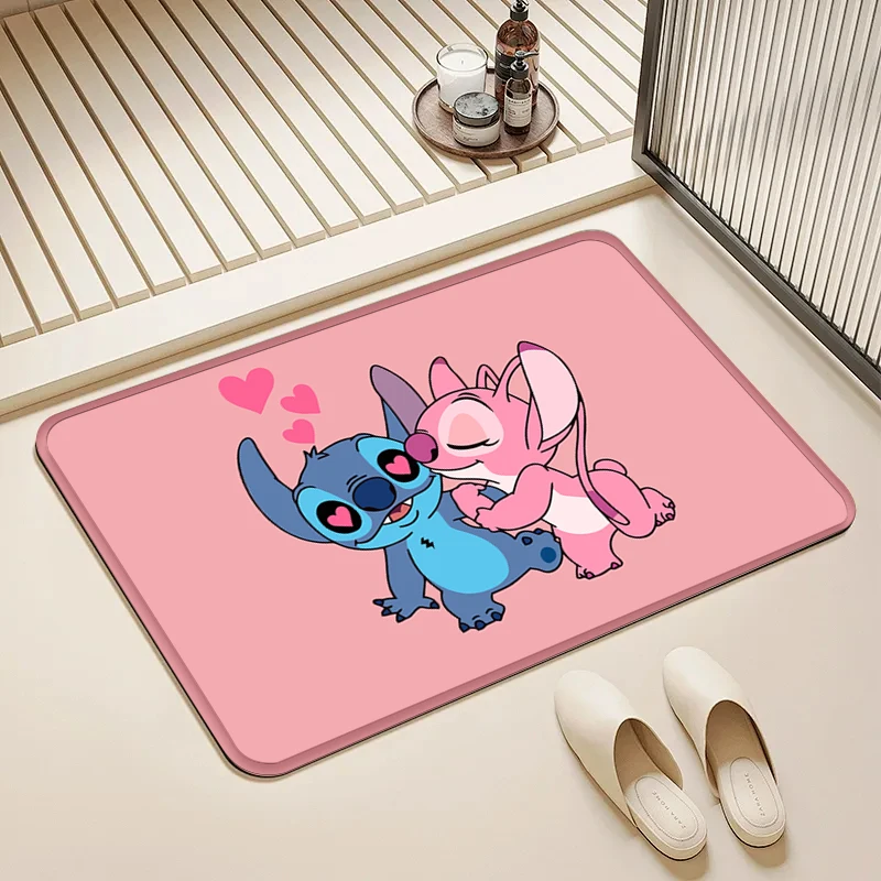 

Disney Cute Stitch & Angel Love Pattern Doormat Non-slip Entrance Mat Home Decor Floor Rug for Living Room Bedroom Bathroom