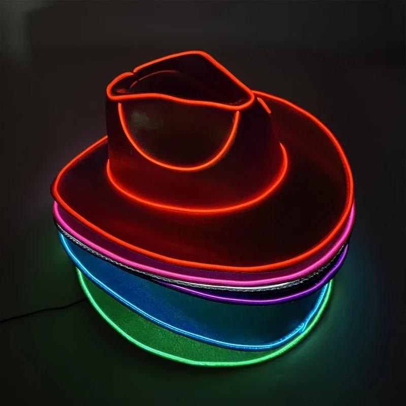 LED Glow Cowboy Hat Halloween Beaded Hat Wireless Fluorescent Western Cow Glow Hat Holiday Party Supplies