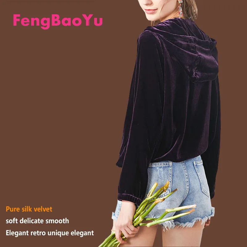 

Fengbaoyu High-end Silk Velvet Women's Hooded Coat Fashion Outdoor Leisure Sport Top Holiday Comfortable Leisure Travel Jacket