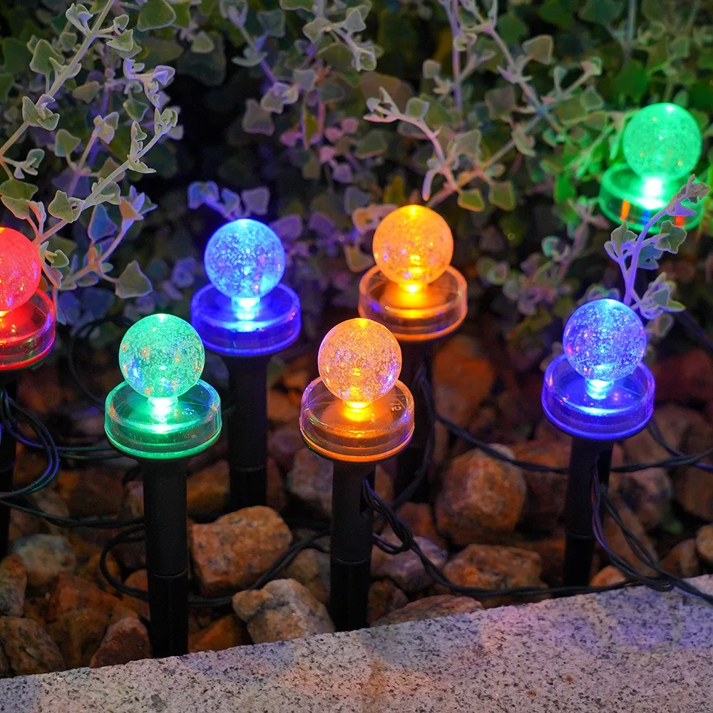 New Solar Powered String Light Colorful Ground Stake Solar Fairy Light Bubble Ball Outdoor Decorative Light Garden