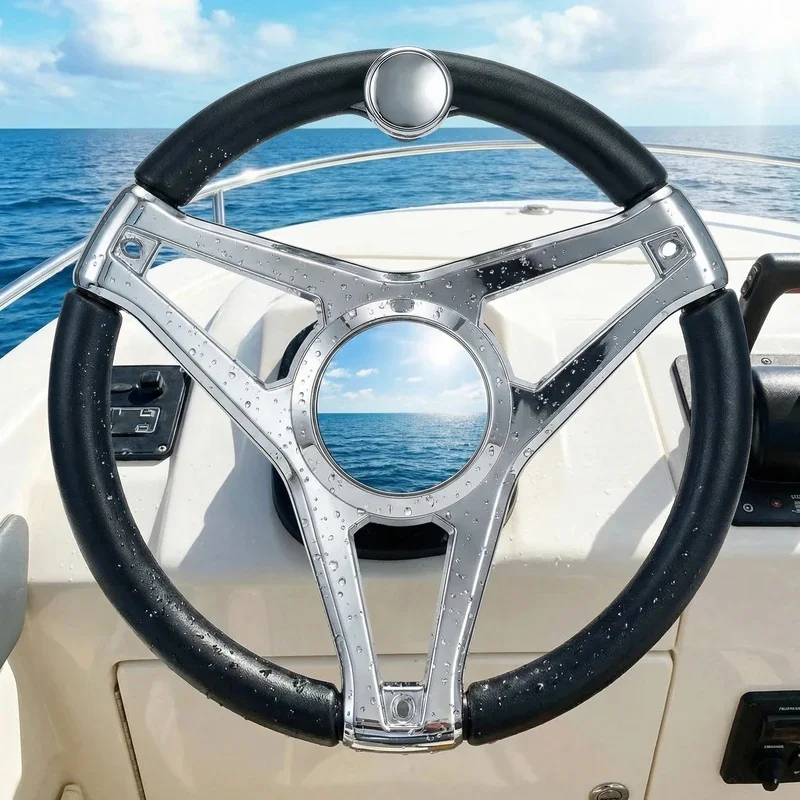 13-1/2 Inch Dia Boat Steering Wheel 3 Spoke, Marine Steering Wheel for Seastar and Verado With Turning Knob