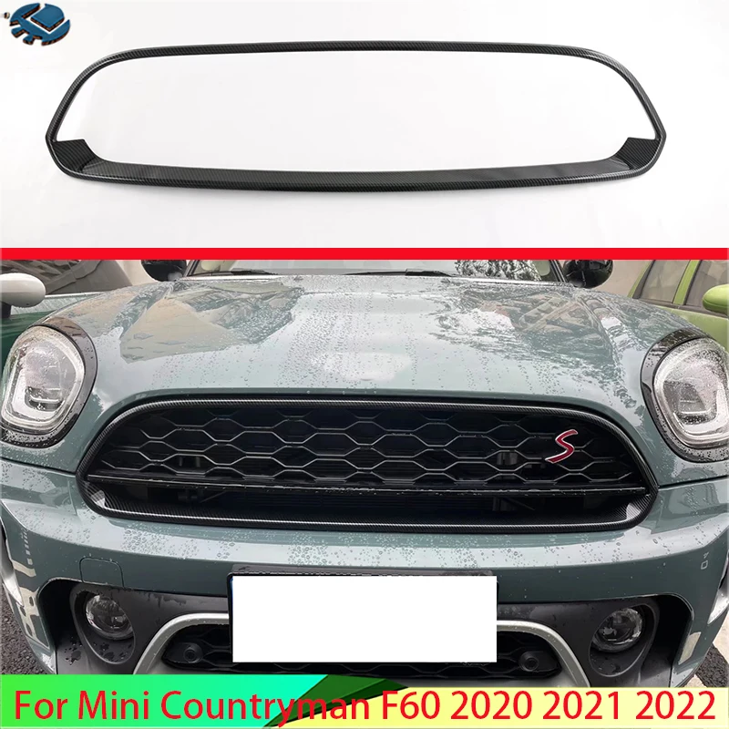 For Mini Countryman F60 2020 2021 2022 Carbon Fiber Style Front Center Mesh Grille Grill Cover Radiator Strip Trim Decoration