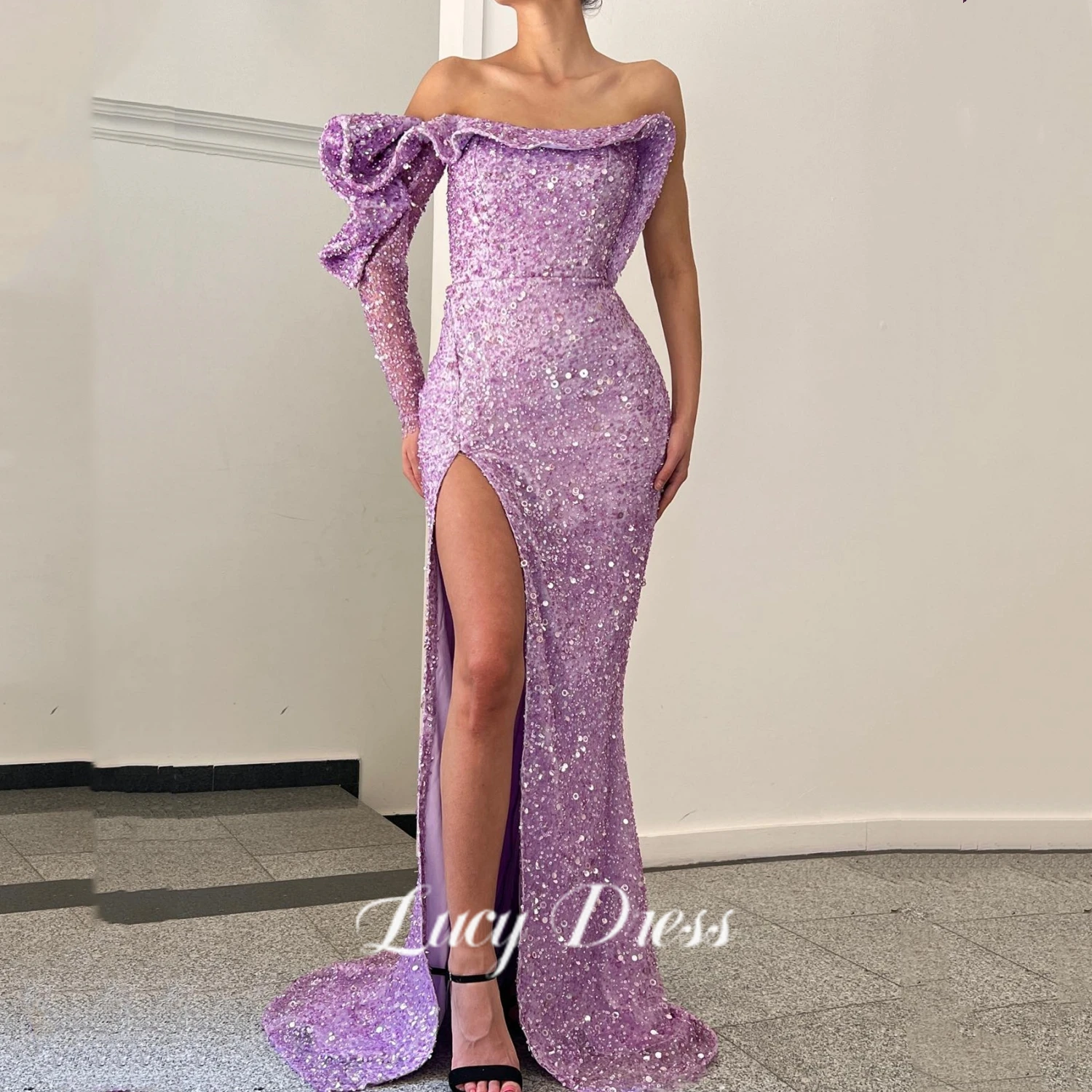 

Lucy Wedding Dress Party Evening Elegant Luxury Celebrity Sexy Bead Embroidery Evening Dresses Women Purple Mermaid Ball Gowns