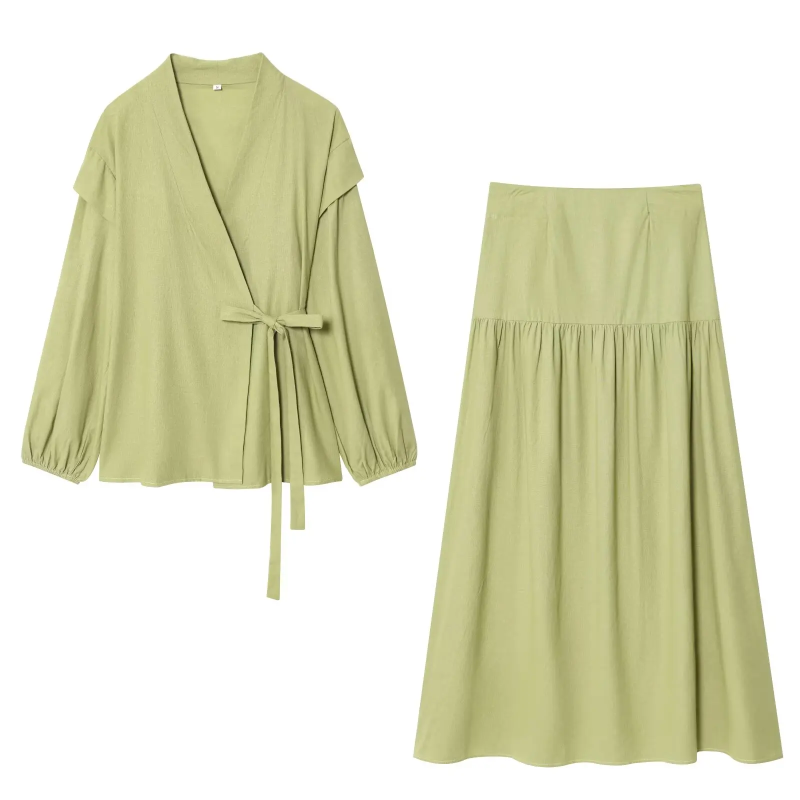 

SuperAen New 2025 Autumn European and American Style Women's V-neck Lace-up Ruffled Shirt Simple A-line Skirt Sets