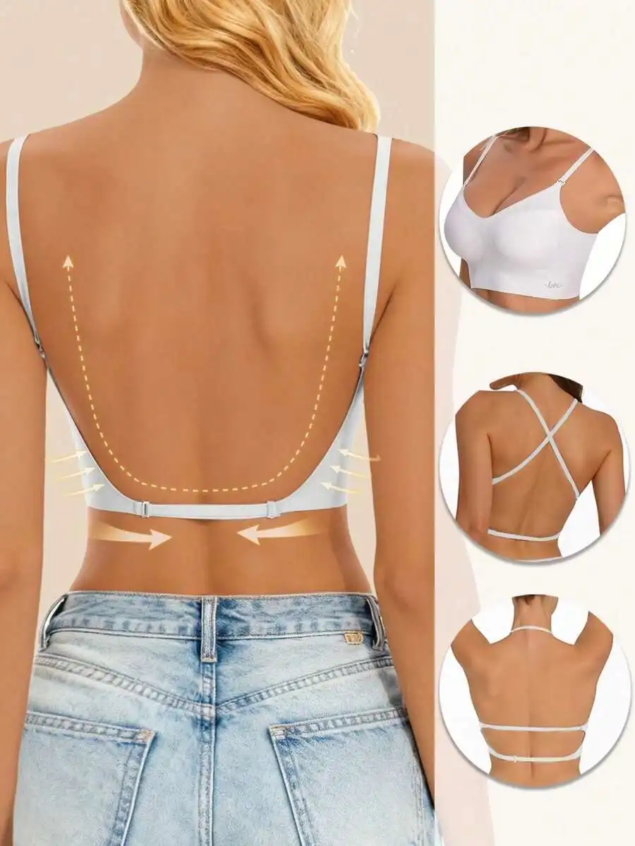 

Women Seamless Backless Bra With Adjustable Straps, Comfortable Breathable For Wedding Formal Summer