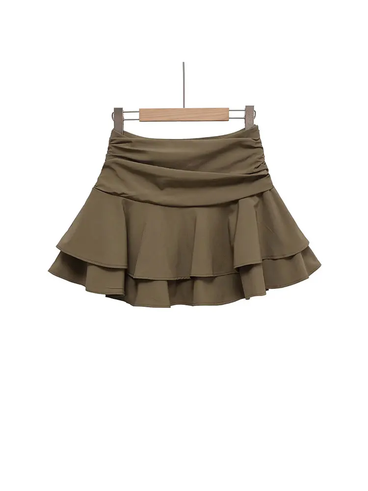 Nlzgmsj 2025 saias curtas decorativas com babados para mulheres elegantes casuais sólidos mini saias novas saias curtas femininas franzidas