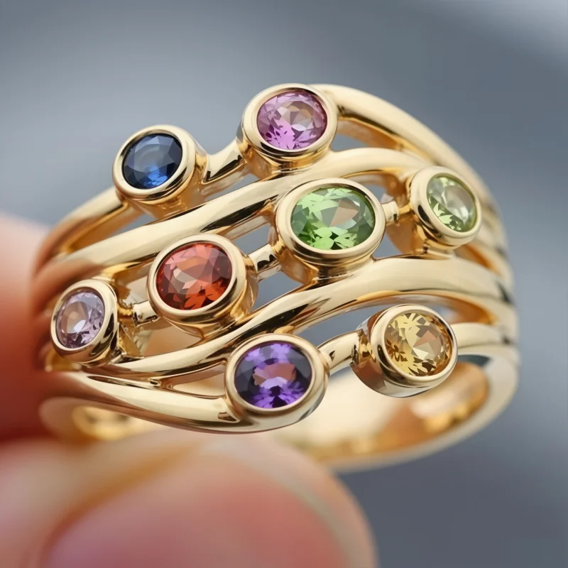 Eleganter, farbenfroher, mehrschichtiger Ring mit synthetischen Edelsteinen für Damen, modisches Charm-Design, Schmuckzubehör für Urlaub und Jahrestag
