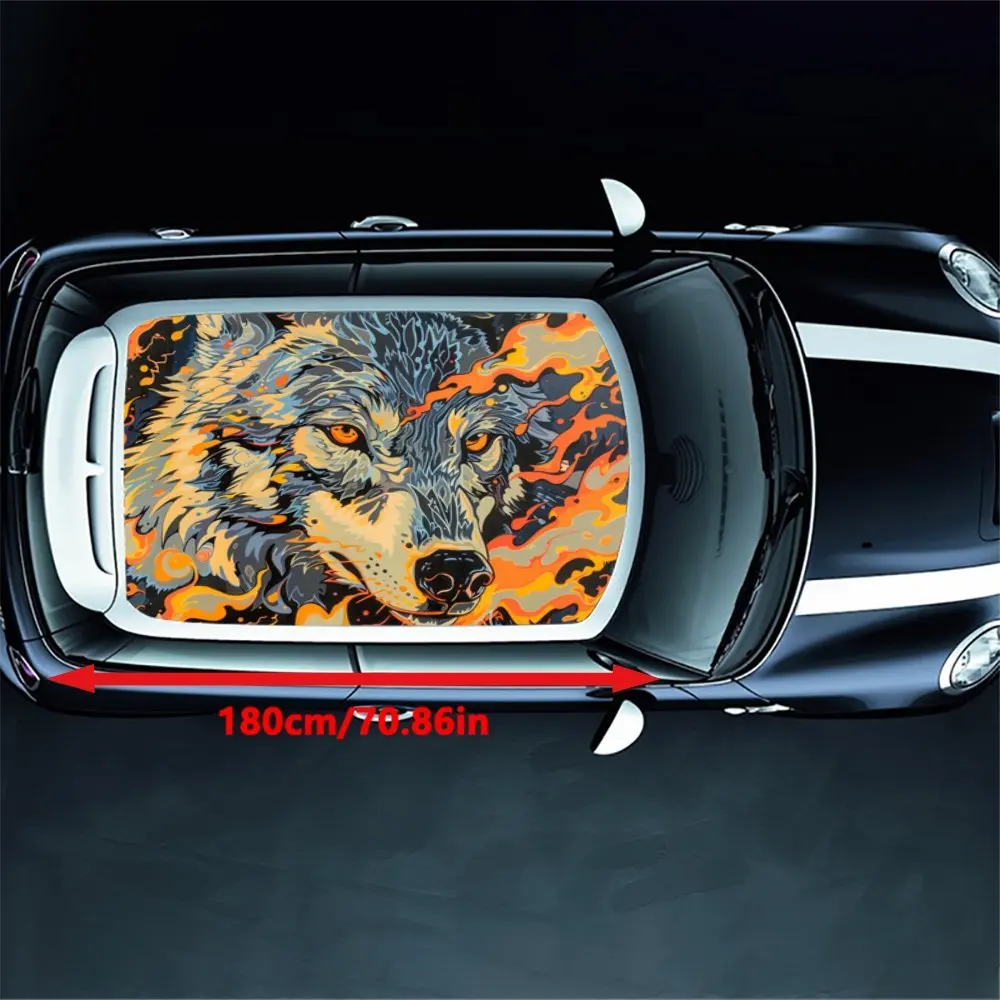 Wolf in Flames pattern car vinyl wraps, car roof graphic stickers, instantly ignite your driving passion