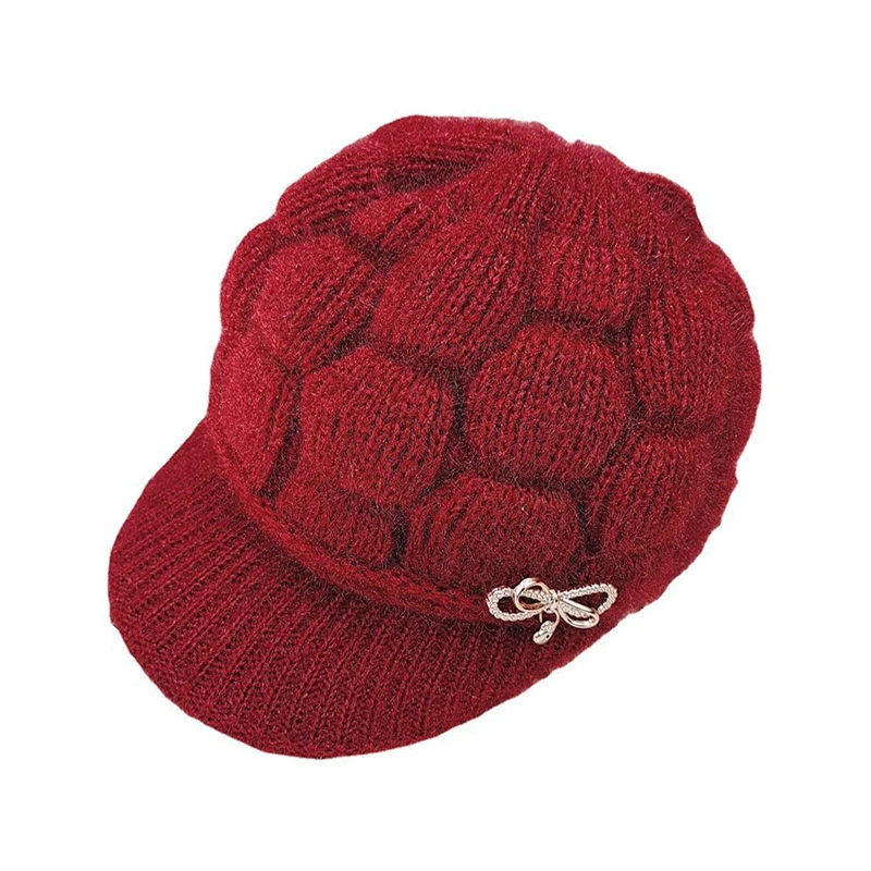 Winter Warm Hat Knitted Hat Casual Fashion Mom Cap Grandmother Hat Plush Thickened Fleece-Lined Warm Wool Christmas Gift