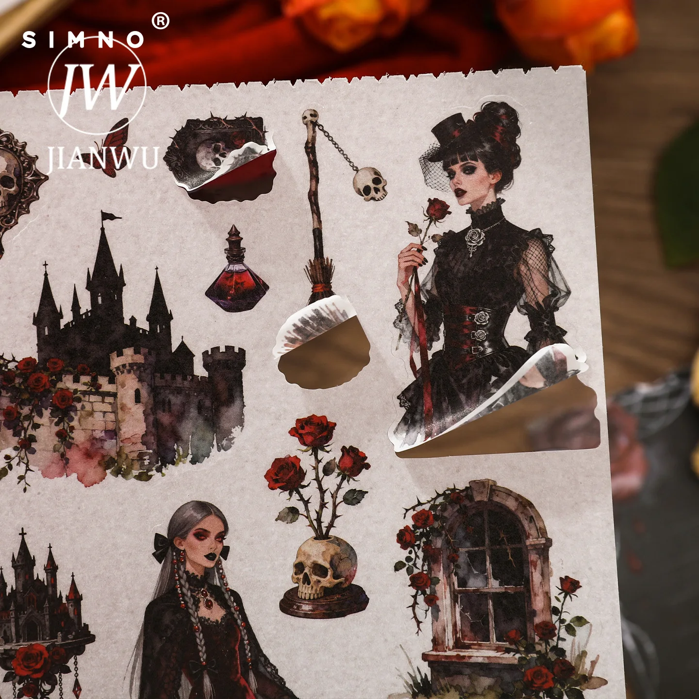JIANWU Vintage Dark Gothic Character Landscape Material Collage Scrapbooking Sticker Book Creative DIY Journal Stationery