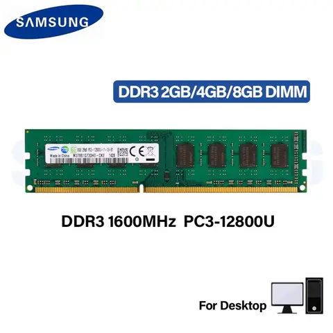 SAMSUNG DDR3 RAM 8 Go 4 Go 2 Go 1600MHz Mémoire de bureau PC3-12800U DIMM 240 Broches 1.5V Mémoire RAM DDR3