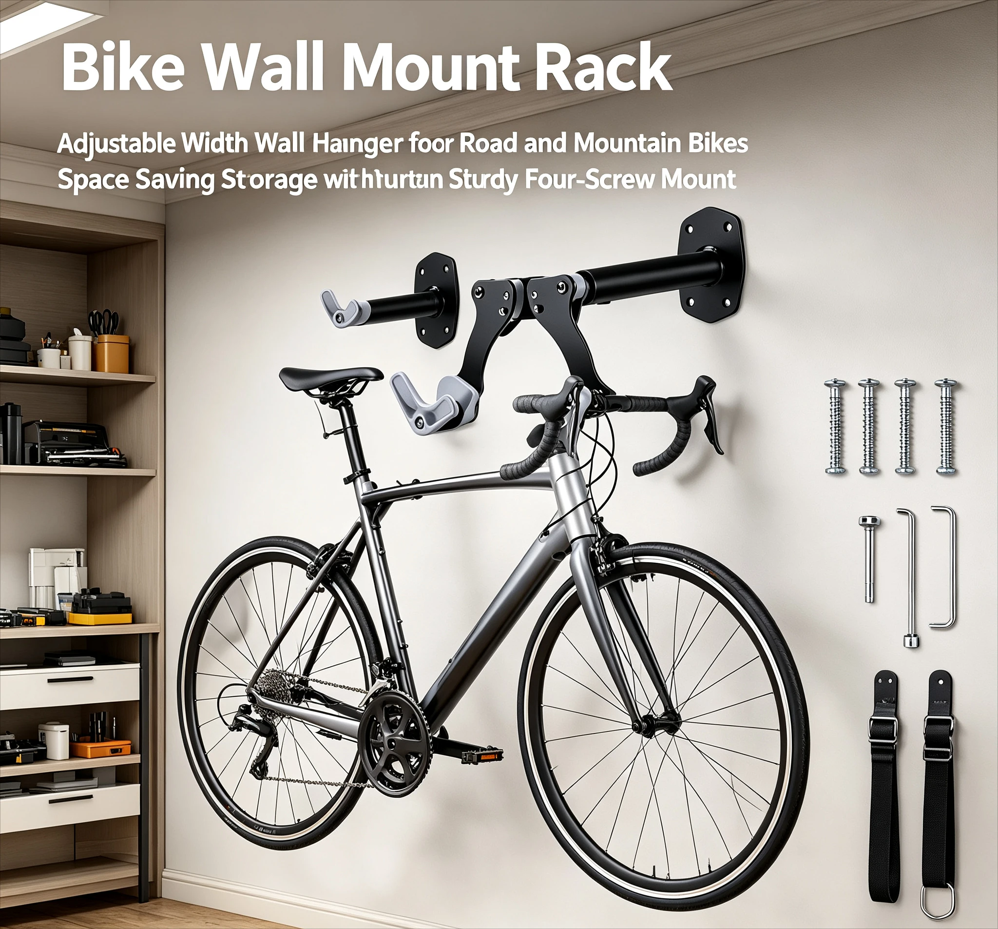 Adjustable Bicycle Wall Mount Hanger, Wall Bike Hook Storage Rack for Road Bike, Mountain Bike, Kids Balance Bike & Bicycle