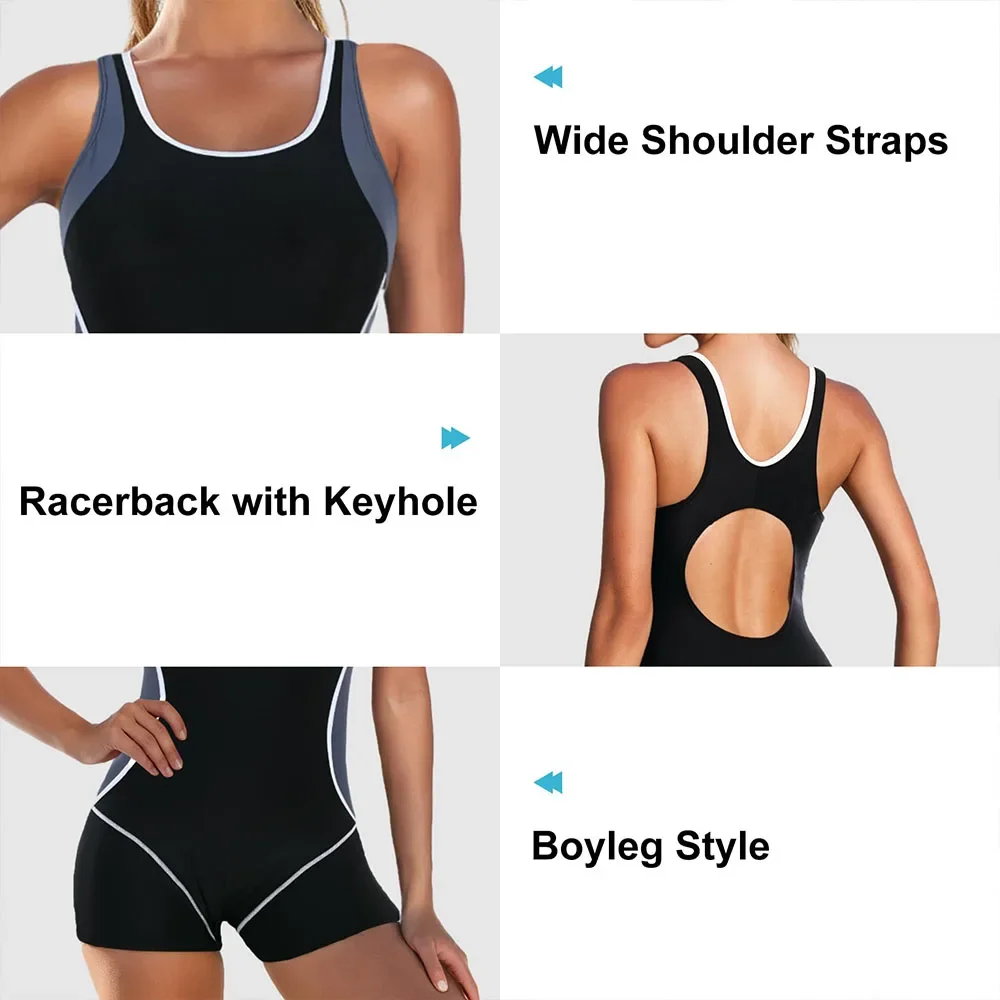 One Piece Swimsuit Women Boyleg Swimsuits for Women One Piece Tummy Control Bathing Suit Sporty Boyshorts Swimwear