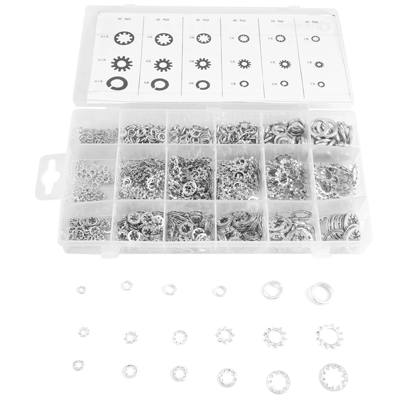 720-Pcs [6-Size] Metal Internal Tooth Star Lock Washers Assortment Size Included: M3 M5 M6 M8 M10