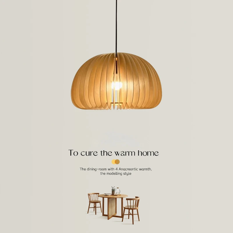 Modern Wood Pumpkin Pendant Light Hand Made Kitchen Island LED Hanging Lamp Dining Bedroom Bedside Home Decoration E27 Fixture