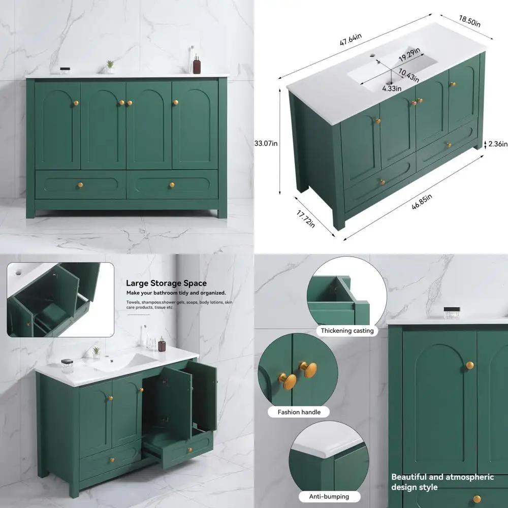 

48 inch freestanding vanity with sink, 4 soft-close doors and 2 drawers for bathroom storage