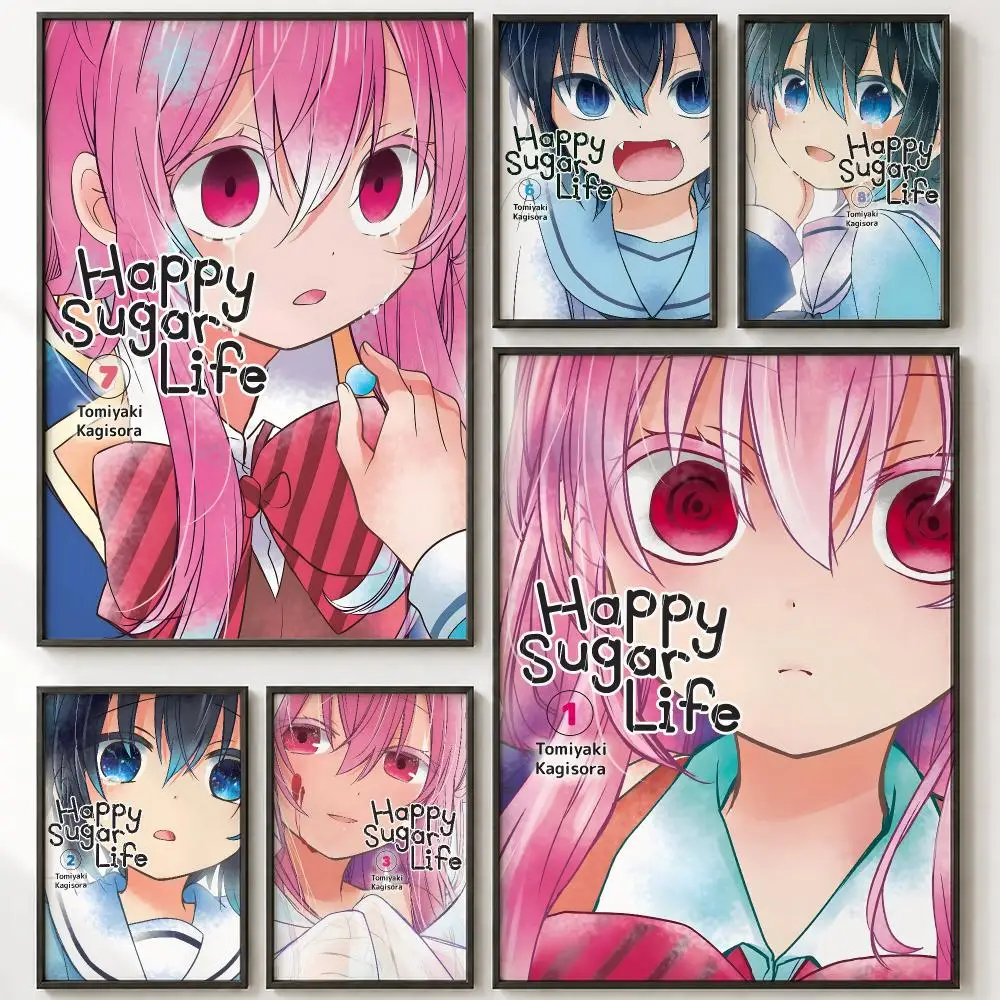 Anime H-Happy Sugar Life Painting Calligraphy High-Definition With Textured Finish Modern Style For Hallway Wall Art Decor
