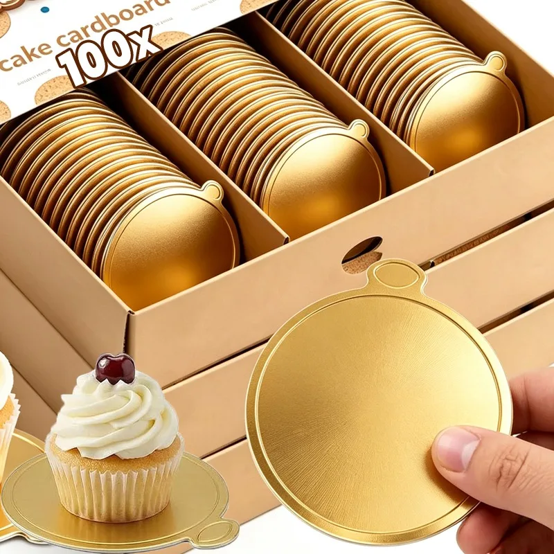 100pcs/set Silver Gold Paper Cake Dessert Tray Sweet Decorative Cupcake Dessert Board Birthday Party Pastry Display Paddings