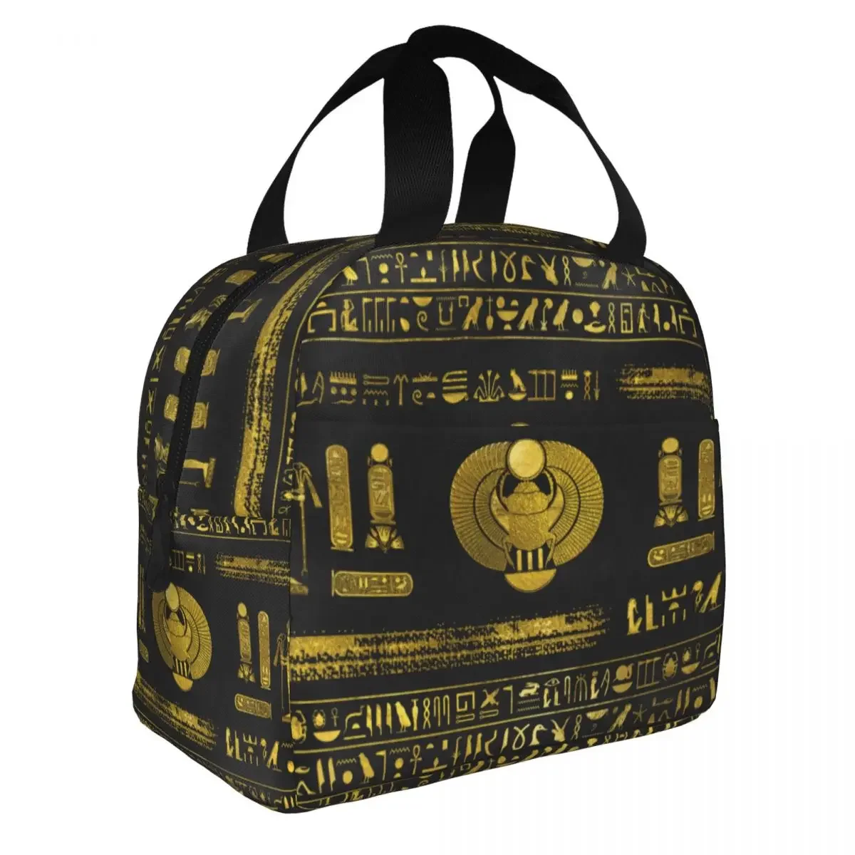 Lunch Bags for Men Women Golden Egyptian Scarab Thermal Cooler Bags Portable Picnic School Egypt Pharaoh Ethnic Canvas Tote