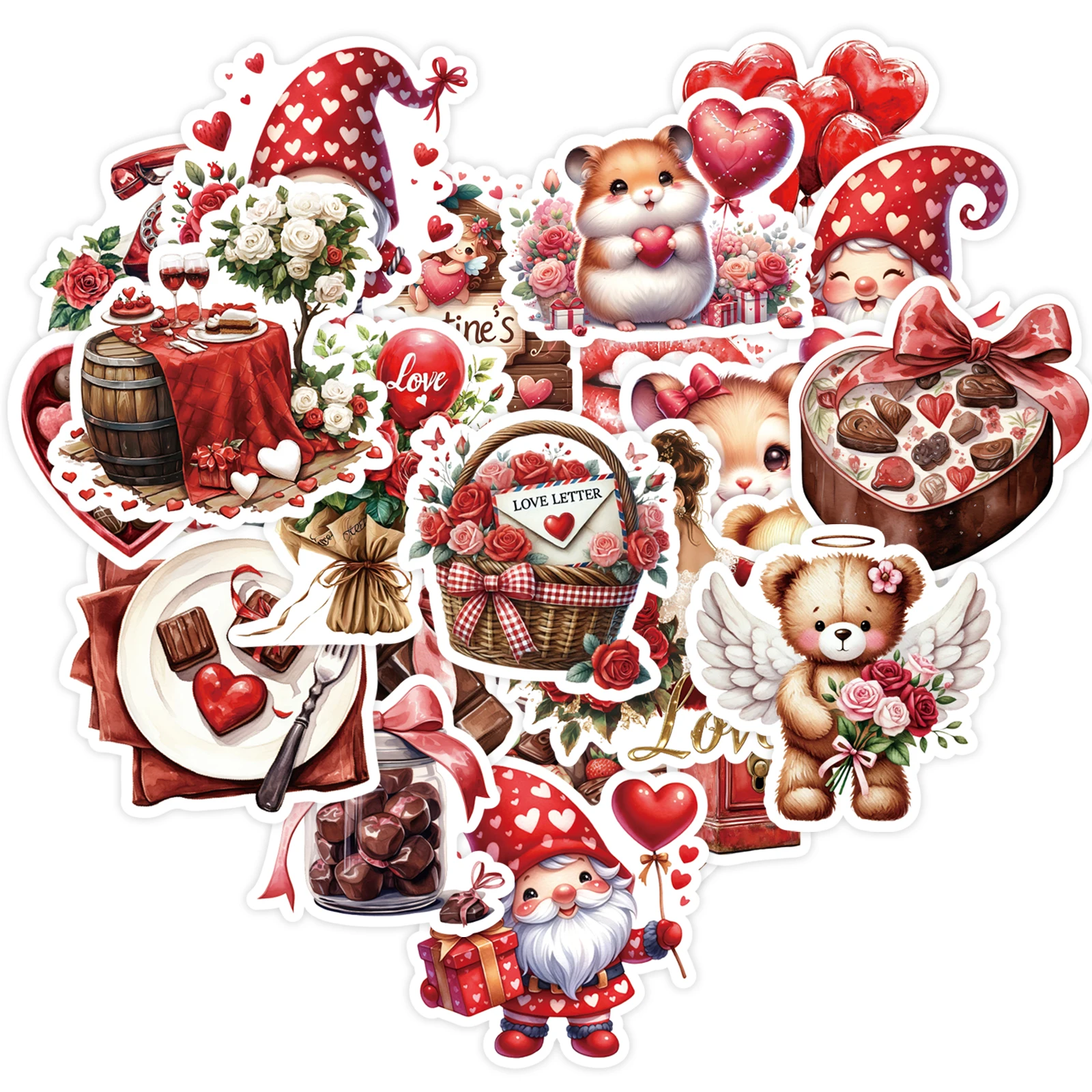 Valentinstag-Aufkleber, 50 Stück Aquarell-Liebesaufkleber, Scrapbook-Aufkleber für Laptop, Paar-Tagesplaner, Scrapbooking