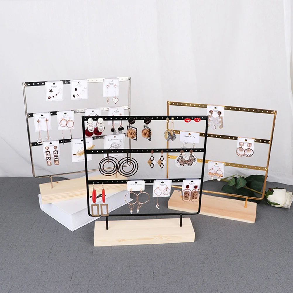 

Earring Display Stand 69 Holes Jewelry Organizer Storage Rack Wood Base Black Simple Design For Vanity Counter Retail Craft