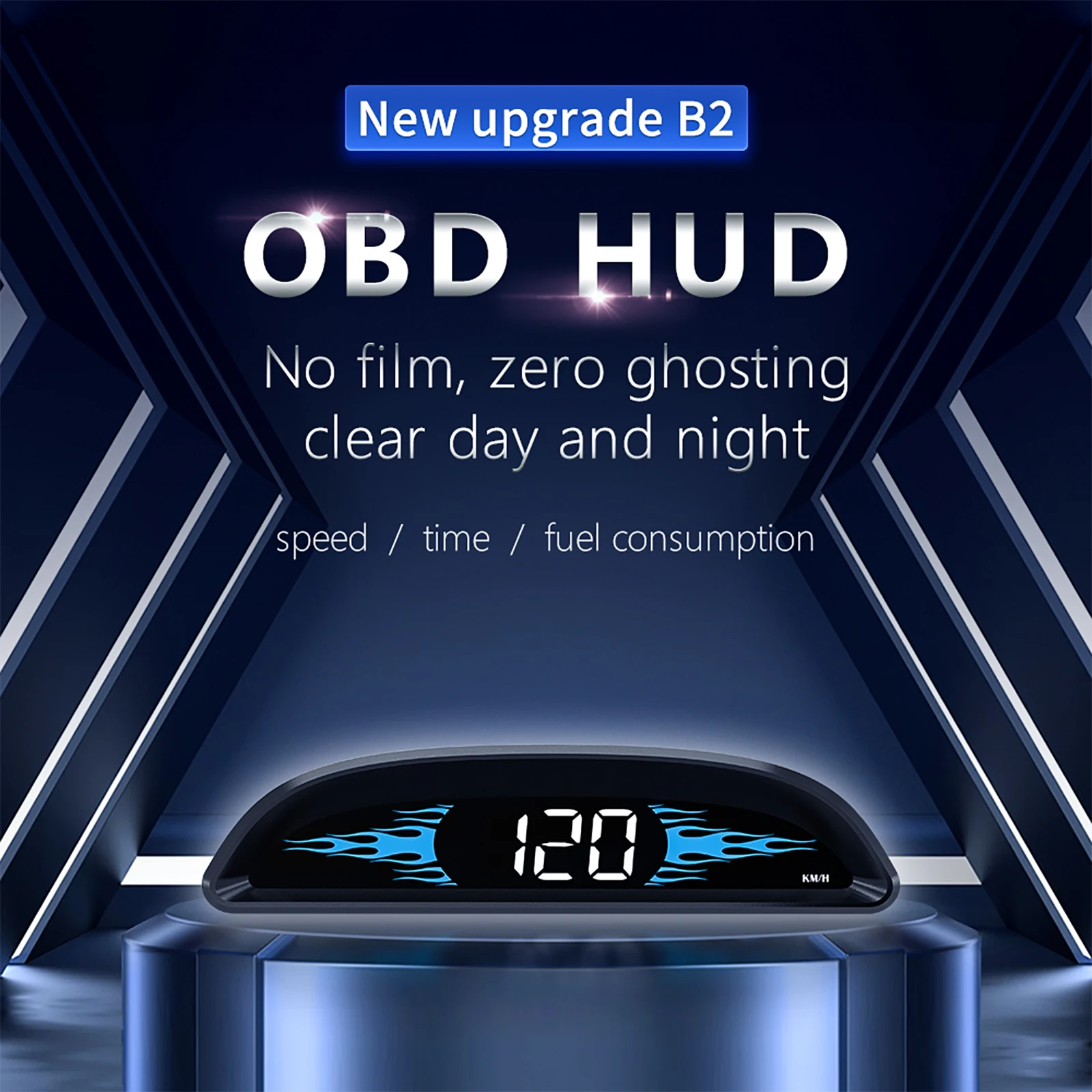 Car B2 Hud obd2 Head-up Display Water Temperature Gauge Digtial Speed Fuel Consumption Tachometer RPM Voltage Alarm For 12V