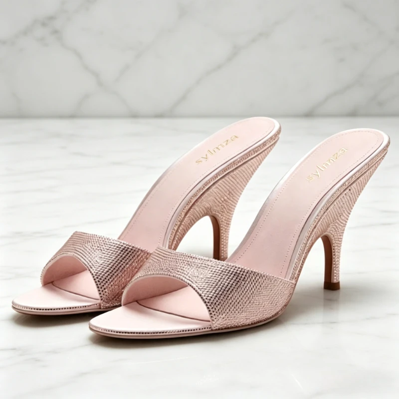 Luxury Rhinestone Decorated High-heeled Sandals for Women Fashion Round-toe Open Toe Slide Sandals Elegant Banquet Designer Shoe