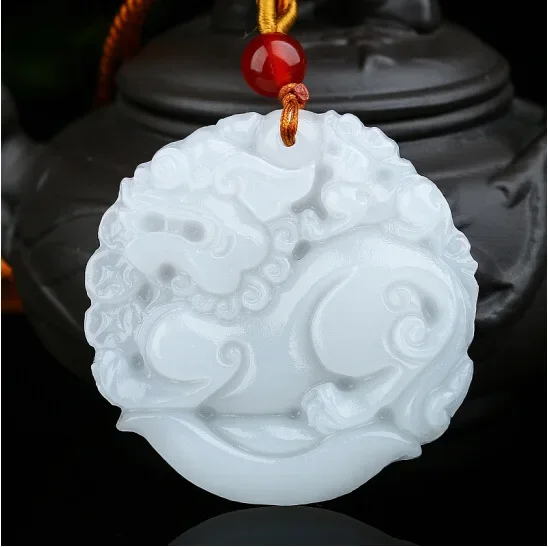 Natural White Jade Treasure Pixiu Pendant Jadeite Necklace Charm Jewellery Fashion Accessories Hand-Carved Luck Amulet Gifts