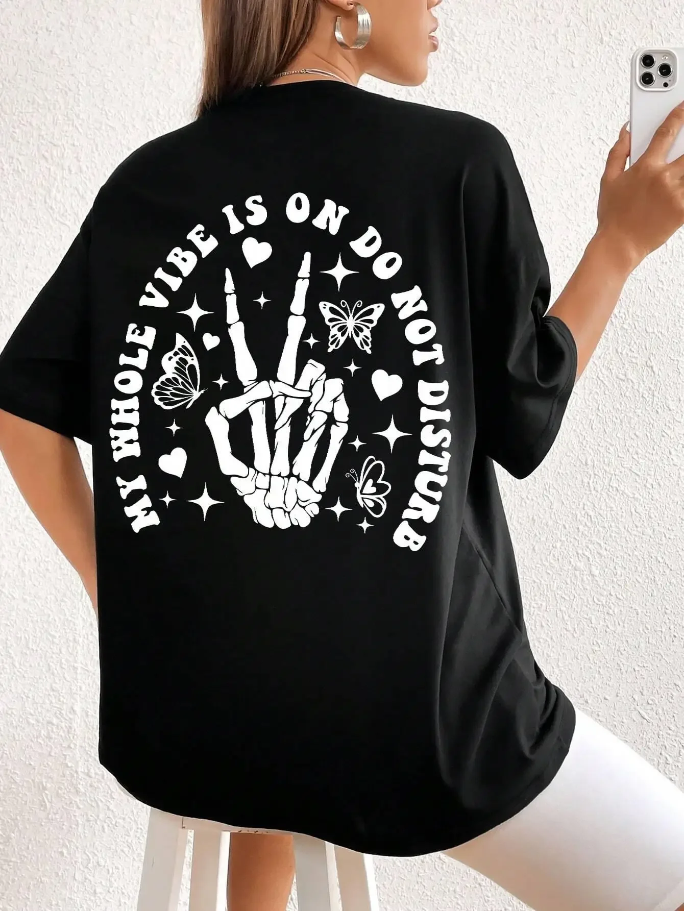 

Забавная графическая буква, скелет, руки-ножницы, женские футболки, повседневные топы в стиле хип-хоп, спортивная повседневная хлопковая футболка с короткими рукавами