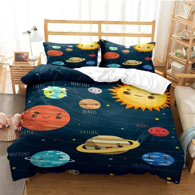 Galaxy Outer Space Planet Fashion Digital Bedding Set Duvet Cover Comforter Bed Single Twin Full Queen Youth Kids Girl Boys Gift