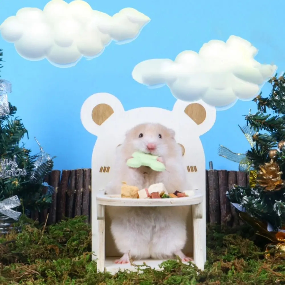 

Wooden Hamster Dining Chair Cartoon Handmade Hedgehog Chair with Tray DIY Pet Mini Feeding Chair for Pet Cage