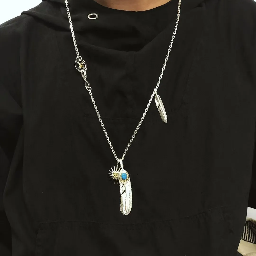 Fashion Japanese Takahashi goros feather inlaid turquoise feather silver sun decorative set necklace