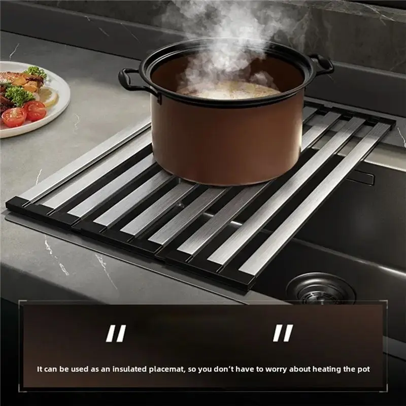 Y50A-Stainless Steel Dish And Dish Rack Set- Kitchen Sink Bowl, Drain Basket, Foldable And Retractable Storage Rack
