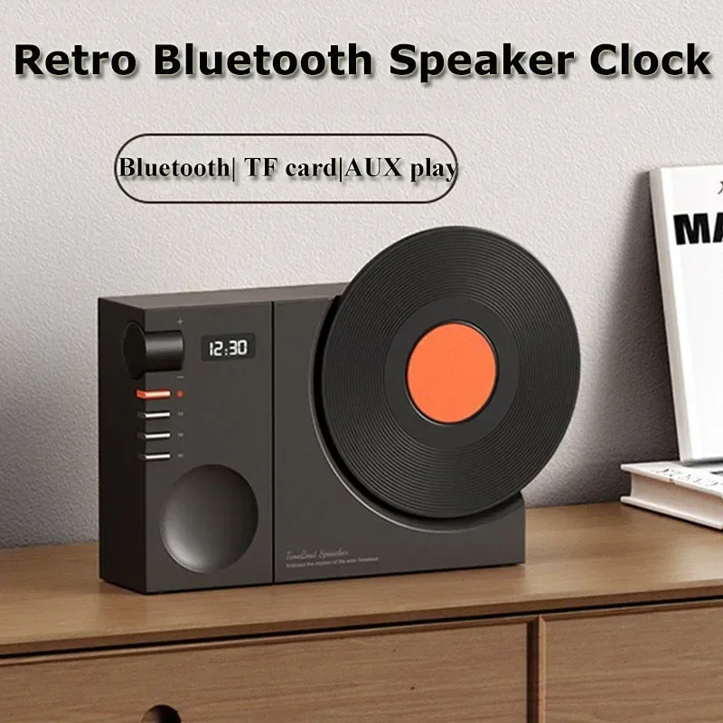 

Mini Retro Bluetooth5.3Support TF Card AUX Play Speaker Wireless Hifi Sound Soundbar Vintage MP3 Music Box with Clock Display