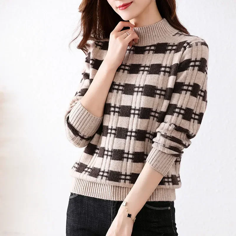 

Half High Collar Sweater Women's Autumn and Winter New Age Reducing Knitted Fabric Color Matching Versatile Bottoming Shirt PH29