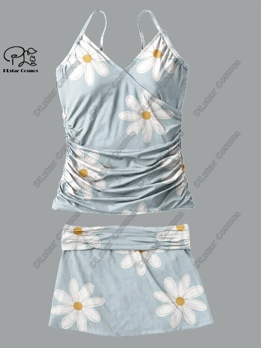 Minifalda con tirantes y estampado floral para mujer, traje de baño de dos piezas con cuello en V, para vacaciones y viajes, novedad de verano, Q-26