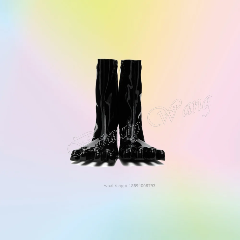 Black Four-fingered Boots Strange Style Toe Shoes Side Zipper Heel High Heel Shoes for Women Shoes 2024 Zapatos Para Mujere