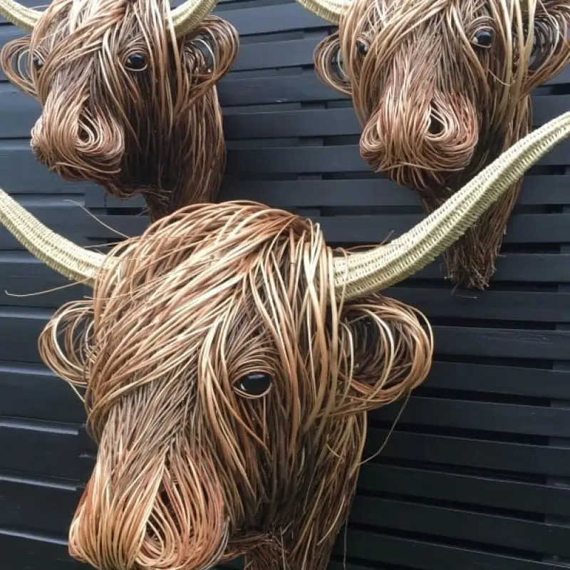 Kudottu Willow Highland Cow woven willow highland low Resin home decoration ornaments