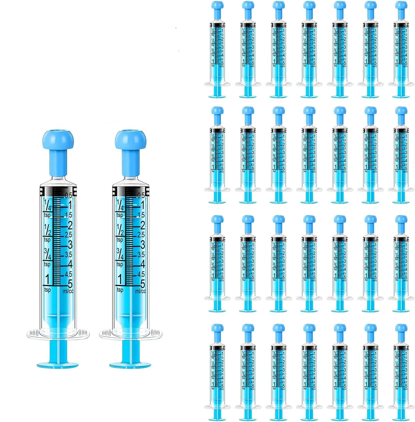 Pet Feeding Syringe 5ml Blue Plastic No Needle with Tip Cap Double Scale Liquid Measuring Dispenser for Pet Feeding Plant Wateri