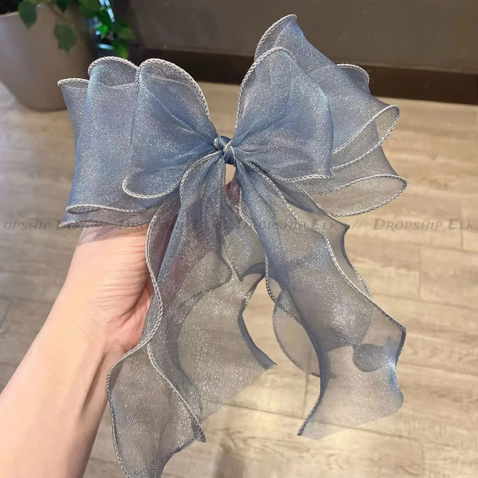 Jepit rambut simpul kupu-kupu besar wanita, aksesori rambut Korea elegan banyak lapis pita kupu-kupu besar