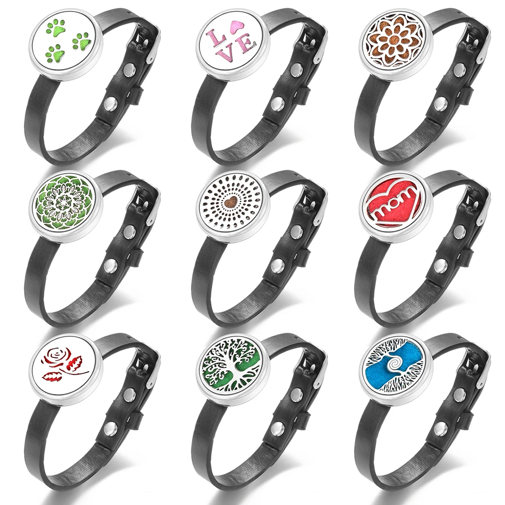 Insert Gasket Wristband Women's Leather Aromatherapy Bracelet Adjustable Essential Oil Diffuser Perfume Lockets Bangle Jewelry