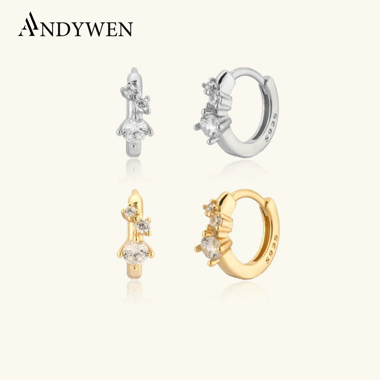 

ANDYWEN 925 Sterling Silver 7mm Zircon CZ Huggies Fashion Fine Jewelry Piercing Rock Punk Luxury Women Wedding Clips Piercing