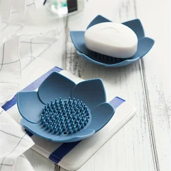 1pcs Bathroom Soap Box Lotus Design Soap Holder Silicone Soap Box Drain Box Bathroom Accessories