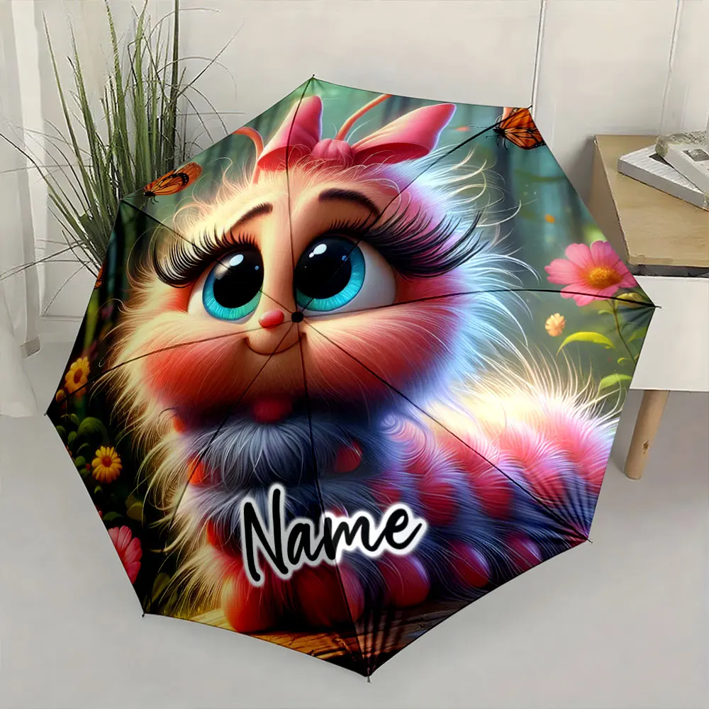 Custom Name  Colorful Cartoon Animal Umbrella with Floral Design Print 8 Iron Ribs Folding Umbrella Auto-Open Fashion Sunshade