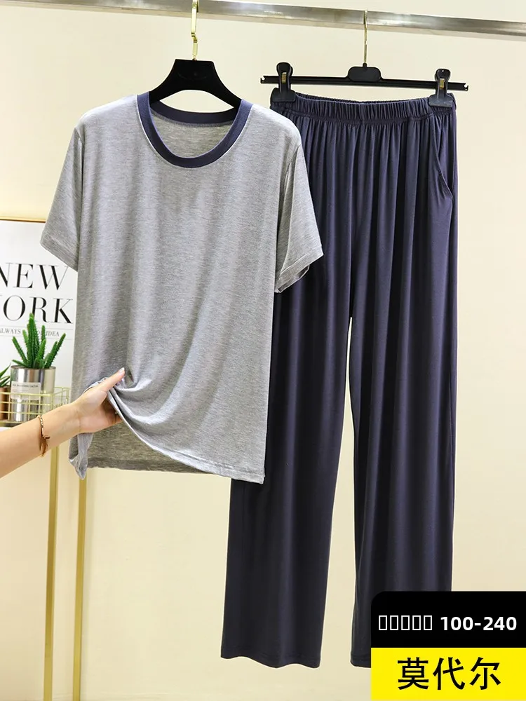 

Лето 2022, мужской комплект из модала, свободная футболка большого размера ort Sve, повседневные длинные брюки, домашняя одежда, удобное дышащее...