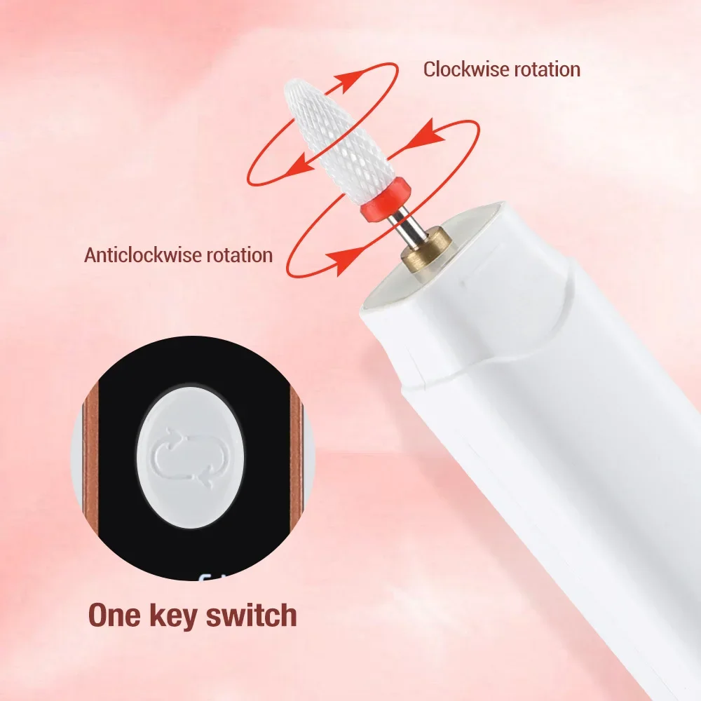 Taladro eléctrico para uñas estilo bolígrafo recargable con luz LED: lima de uñas portátil para eliminación de esmalte, cuidado y modelado de cutículas