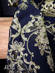 Classical European retro-style blended court fabric, bright silk three-dimensional texture embossed jacquard designer fabric