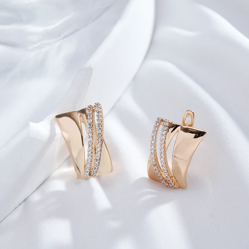 Kinel Hot Glossy Big Dangle Earrings for Women 585 Rose Gold Color With Natural Zircon Retro Ethnic Wedding Fine Daily Jewelry